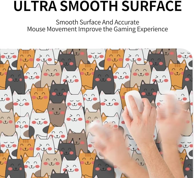 Cats Large Mouse Pad Gaming Mousepad with Wrist Support Rubber Computer Keyboard Mat for Desk Laptop Non-Slip Full Deskmat Protector Waterproof Writing Pad Office Home 16x35.5 in