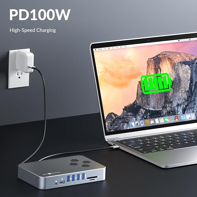 DisplayLink Docking Station with Dual Display 2 HDMI Ports and 1 DisplayPort for Double 4K Display Laptop 15 in 1 Docking Station with 100W PD Charging SD/TF 1 USB-C 6 USB-A Ports 3.5mm Audio