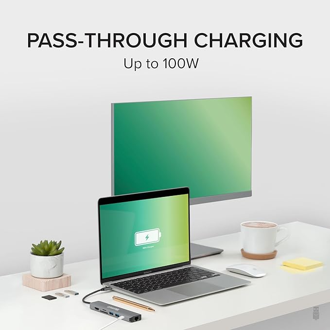 Plugable 7-in-1 USB C Hub Multiport Adapter with Ethernet Driverless Compatibility with Mac Windows iPhone 15 Chromebook USB4 Thunderbolt 100W Charging Ethernet 4K60Hz HDMI 2X USB SD/microSD