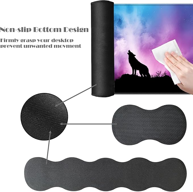 Ergonomic Keyboard Wrist Rest &amp Mouse Pad Wrist Rest SetXL Gaming Desk Mat 31.5x 11.8Non-Slip BaseMemory FoamEasy Typing Pain Relief for Office &amp HomeHowling Wolf Colorful Starry