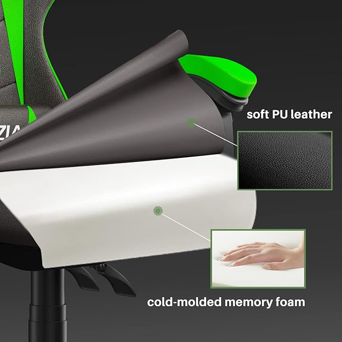 Gaming Chair High Back Ergonomic Computer Gamer Chair with Headrest and Lumbar Support Racing Style Reclining Game Chair for Adults Kids (Green-Black)