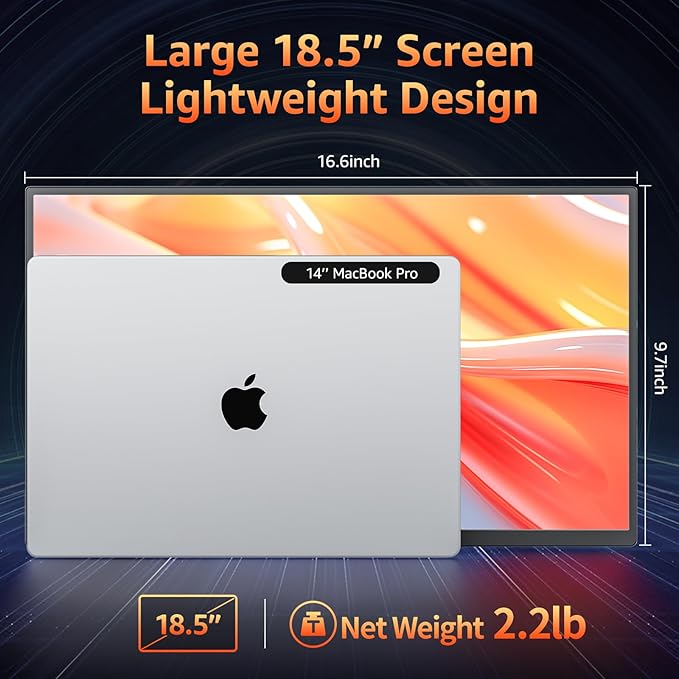Portable Monitor 18.5 inch 1080P FHD 128% sRGB 100Hz Travel Monitor for Laptop MacBook Surface PC Xbox PS5 HDMI USB-C VESA Compatible Built-in Speaker