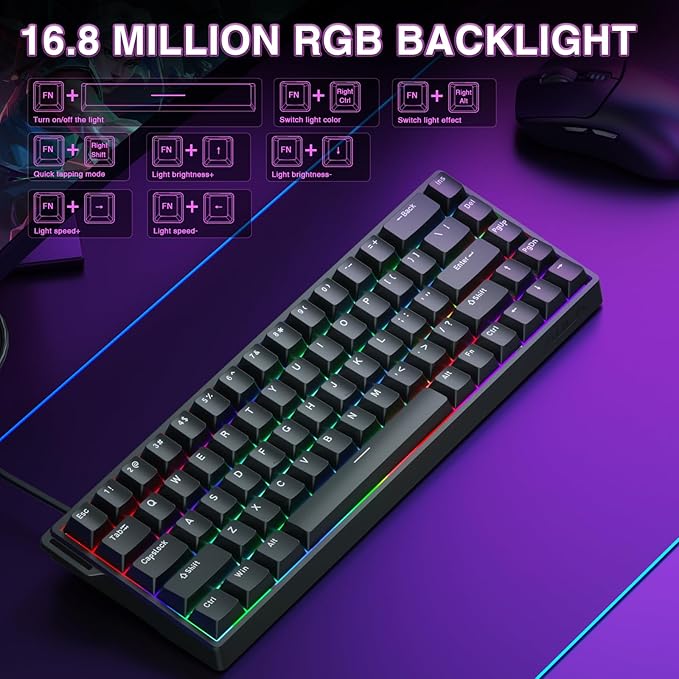 AULA WIN68 HE Mechanical Gaming Keyboard 60% Hall Effect Magnetic Switch Fast Trigger Mode Adjustable Actuation 8000Hz Polling Rate RGB Backlit Wired Black Keyboard for Laptop/PC Gamer
