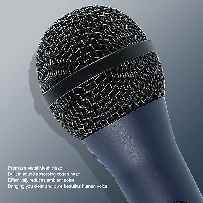 Wired Handheld Microphone Dynamic Karaoke Mic with Noise Reduction Cardioid Pickup and Metal Body 6.35mm Plug Wired Handheld Mic for Speaker Amplifier Home KTV Stage Singing