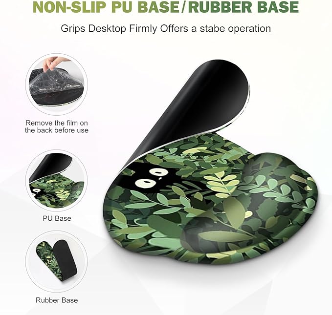 Large Desk Mat Cute Anime Cats Gaming Mouse Pad Desk Pad Protector XXL Mousepad + Keyboard Wrist Rest+Mouse Wrist Rest+Coaster Set with Ergonomic Desk Pad for Home Office PC Computer Green Leaves