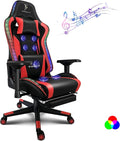 Gaming Chairs for Adults Massage Video Game Chairs with Speakers and RGB Lights Ergonomic High Back Computer Chair with Footrest and 4D Handrail PU Leather 360° Swivel Racing ChairRed