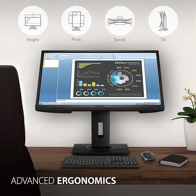 ViewSonic VG2440 24 Inch IPS 1080p Ergonomic Monitor with HDMI DisplayPort VGA USB Inputs for Home and Office