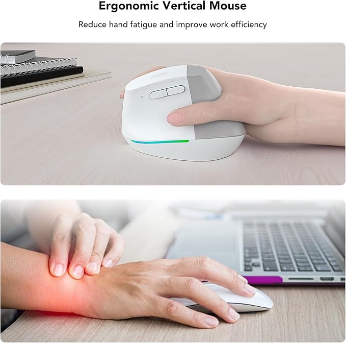 KYSONA Wireless Ergonomic Mouse Vertical Mouse Bluetooth Ergo Mouse Quiet Click 5 Level Adjustable DPI(800/1200/2400/2400/4000) Rechargeable 2.4G Mice Computer PC Mac Laptop White