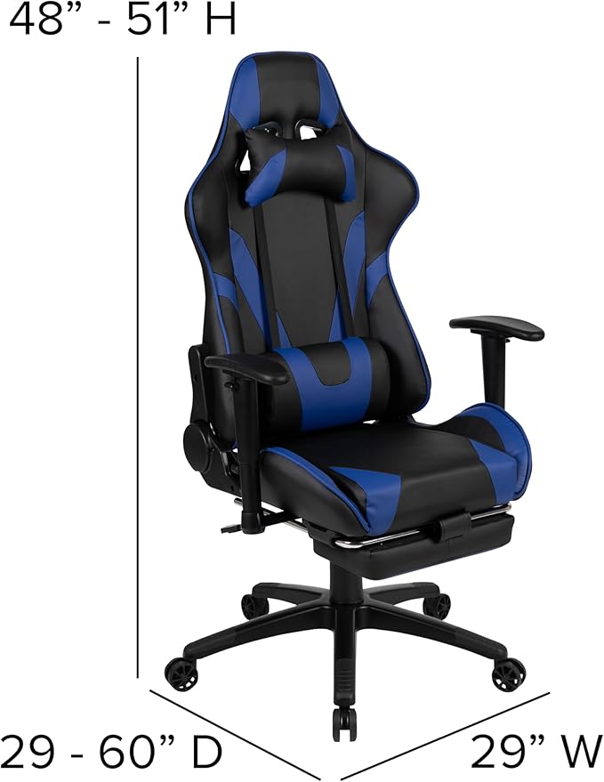 Flash Furniture Optis Gaming Desk and Blue Footrest Reclining Gaming Chair Set - Cup Holder/Headphone Hook/Removable Mouse Pad Top/Wire Management