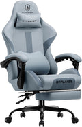 GTPLAYER Gaming Chair with Foot Rest &amp Pocket Spring Cushion Breathable Fabric for Home Office Desk Ergonomic High Back Computer Chair with Headrest &amp Lumbar Support Blue/Gray