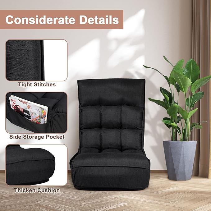 S AFSTAR Folding Floor Chair Floor Gaming Chair with 5-Position Adjustable Headrest &amp 4-Position Backrest Side Pocket &amp Thicken Cushion Padded Floor Seat Lazy Chair for Living Room Bedroom