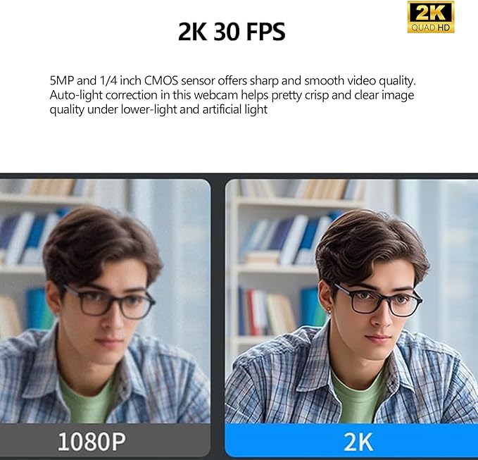 2K HD Webcam with Infrared Windows Hello Facial Recognition Computer Camera Privacy Cover Noise Canceling Microphones Laptop Webcam For Video Conferencing Live Streaming Online Learning