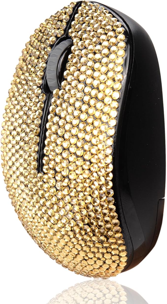 Diamond Crystal Handmade Bling Dazzling Wireless Mouse 2.4G Noiseless Mouse with USB Receiver Portable Computer Mice for PC Tablet Laptop Notebook - Gold
