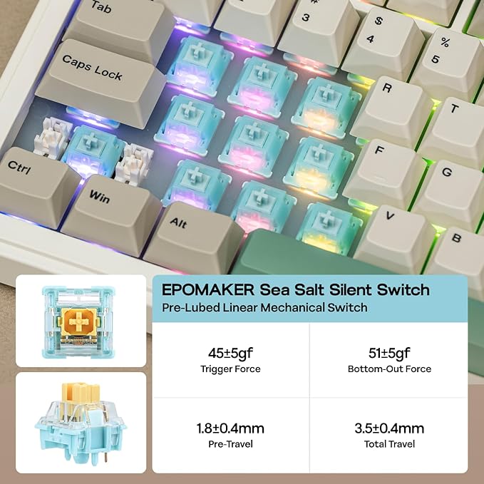 EPOMAKER RT82 Wireless Mechanical Keyboard with Screen VIA Custom 2.4GHz/USB-C/BT5.0 RGB Backlit Gasket 5-Paddings PBT Keycaps Hot-Swap Retro Gaming Keyboard (Sea Salt Silent)