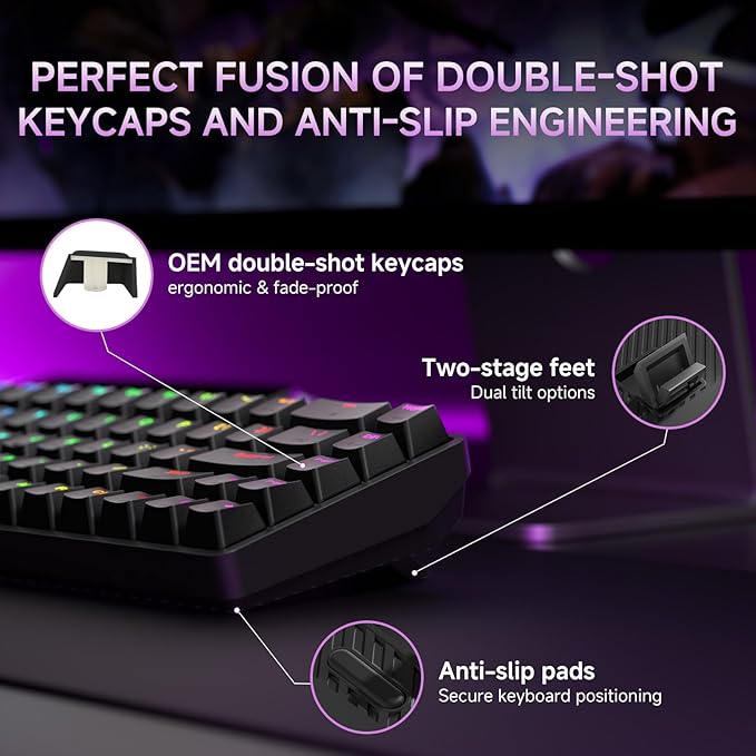 DIERYA DK68 Wireless Mechanical Keyboard 60% Gaming Keyboard with Blue Switch Triple Mode 2.4GHz/USB-C/BT5.0 RGB Backlit Anti-Ghosting Keys 68 Keys Portable Mini Wired Office Keyboard-Black