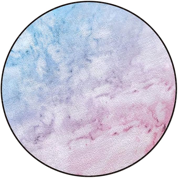 Light Blue Baby Pink Round Office Chair Mat Computer Gaming Chair Mats Pastel Toned Cloudy Hazy Crack Lines Printed Protector Mats Machine Washable Office Desk Chair Mat Marble Diameter 48 in