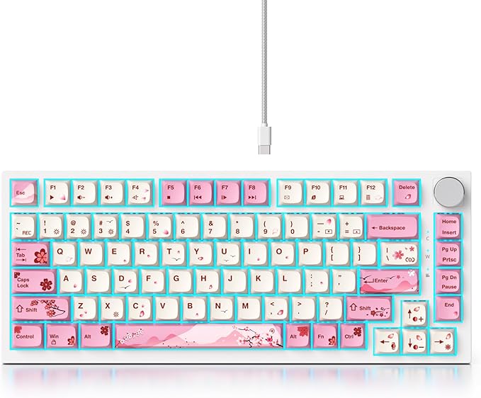 Fogruaden Wired 75% Percent Mechanical Keyboard RGB Backlit 75 Percent Gaming Keyboard Gasket Mount TKL Mechanical Keyboard Hot Swappable Red Switch NKRO Compact Pink Keyboard with Volume Knob
