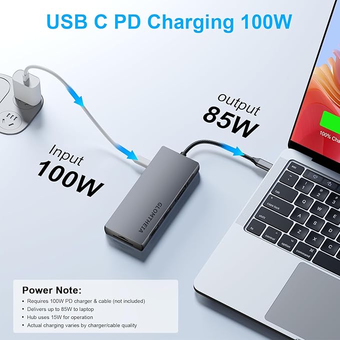 Laptop Docking Station10-in-1 USB C Hub 4K Dual HDMI Monitors Adapter Powered Hub with 100W PD VGA 2xUSB-A 3.0 USB-C Data Port SD/TF Reader 3.5mm Audio USB Hub for MacBook Pro XPS