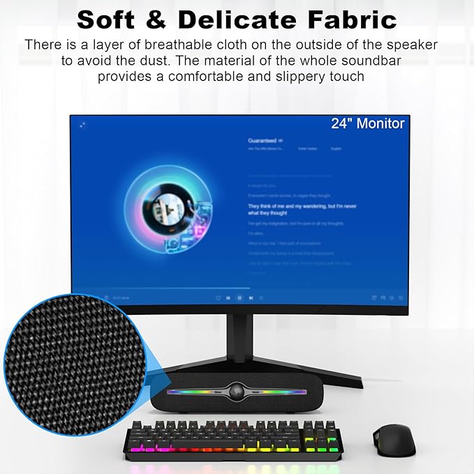 SOULION Computer Speakers for Desktop USB Powered Bluetooth PC Speaker with LED Light 3.5mm Aux Soundbar with Rotary Volume Control Button for Laptop Monitor Office Music Game Gray