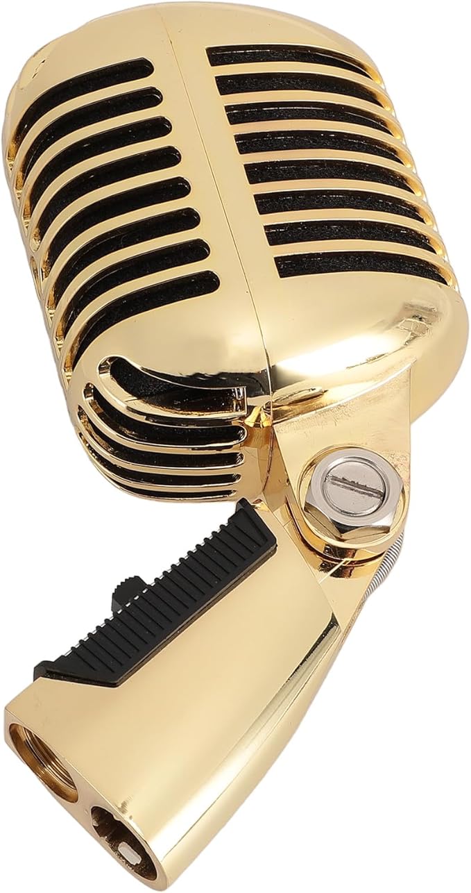 CHICIRIS Vintage Dynamic Microphone with Rack for Flexible Positioning in Karaoke Parties (Gold)