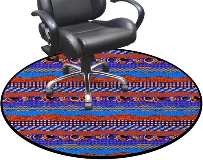 Multicolor Gaming Chair Mat for Hardwood Floor Anti-Slip Floor Protector Game Controller Rubber Gaming Computer Chair Mat Traditional African Boho Abstract Design Diameter 59 in