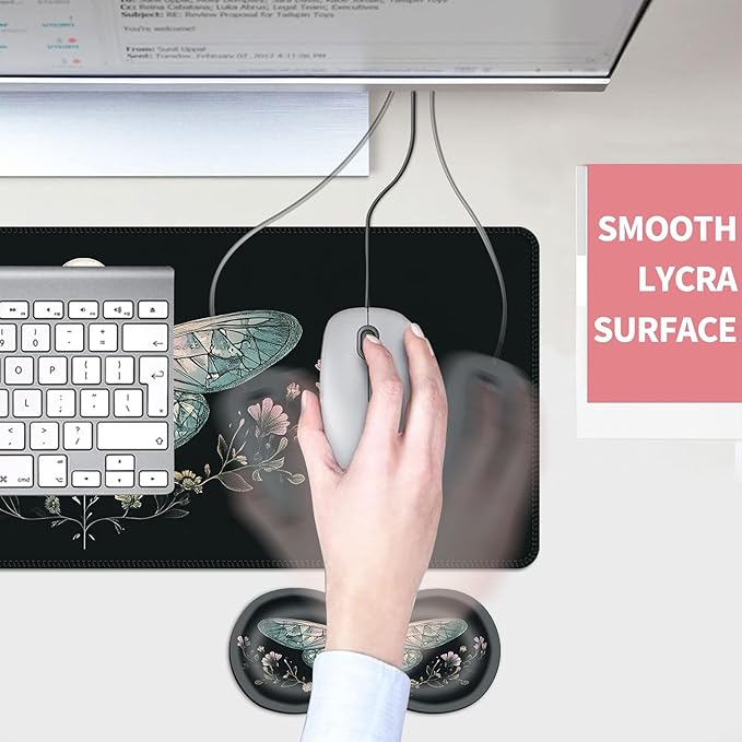 Mouse PadLarge Desk Mat Set 4in1 XL Mousepad + Keyboard Wrist Rest+Mouse Wrist Rest+Coaster with Ergonomic Desk Pad for Home Office Table Computer Cover -Moth Floral Moon
