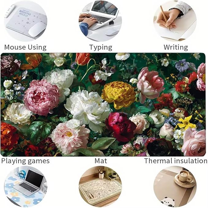 Large Mouse Pad Flower Desk Mat Color Office Gaming Mouse Pad with Stitched Edges 36x16in Extended Mousepad with Non-Slip Waterproof Rubber Base for PC Laptop Desk Home Office Accessories a-6745