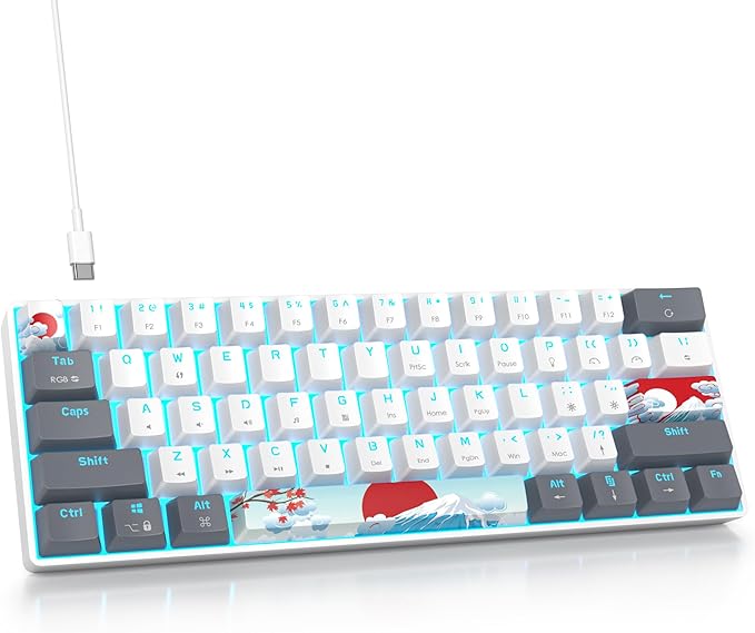 60% Mechanical Keyboard White Grey Compact 60 Percent Gaming Keyboard RGB Backlit 61 Keys Red Switches Mini Keyboard USB Wired Office Keyboard for Windows Mac Laptop PC (61 Grey White)