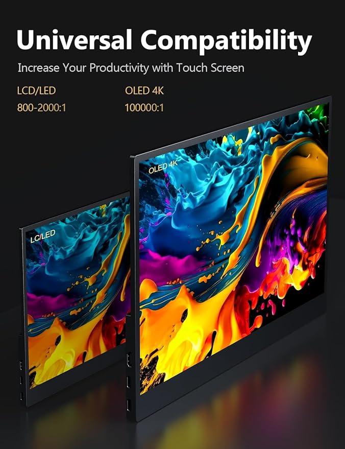 OLED Touch Portable Monitor 15.6 4K 60Hz IPS Laptop Monitor Second Screen Dual USB C HDMI Computer Gaming Display with Speakers &amp Smart Cover Travel Display for PC Phone PS4/5 Xbox Switch