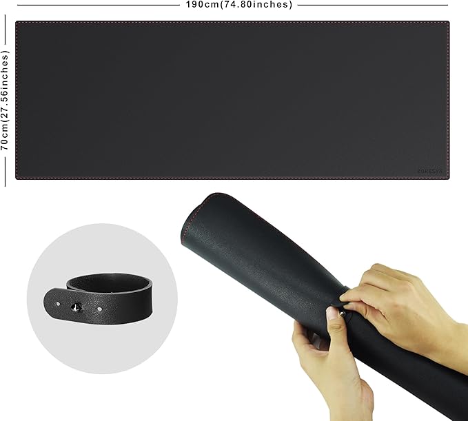 ZORESYN Extra Wide Office Desk Pad 74.8x27.6 Waterproof PU Leather Desk Mat with Non-Slip Base Large Writing Surface &amp Mouse Pad for Home Office Black
