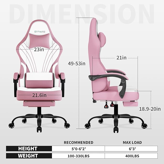 Gaming Chair with FootrestFabric Computer Chair with Pocket Spring CushionHigh Back Comfortable Ergonomic Office Chairs with Lumbar SupportHeight Adjustable Gamer Chair for AdultsPink