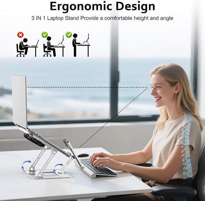 Laptop Cooling Stand with Detachable Fan2-IN-1 Laptop Stand with Phone Holder and Silent FansAdjustable Height and AngleCarbon Steel FrameworkLaptop Cooling Pad for up to 16”Laptop (White)