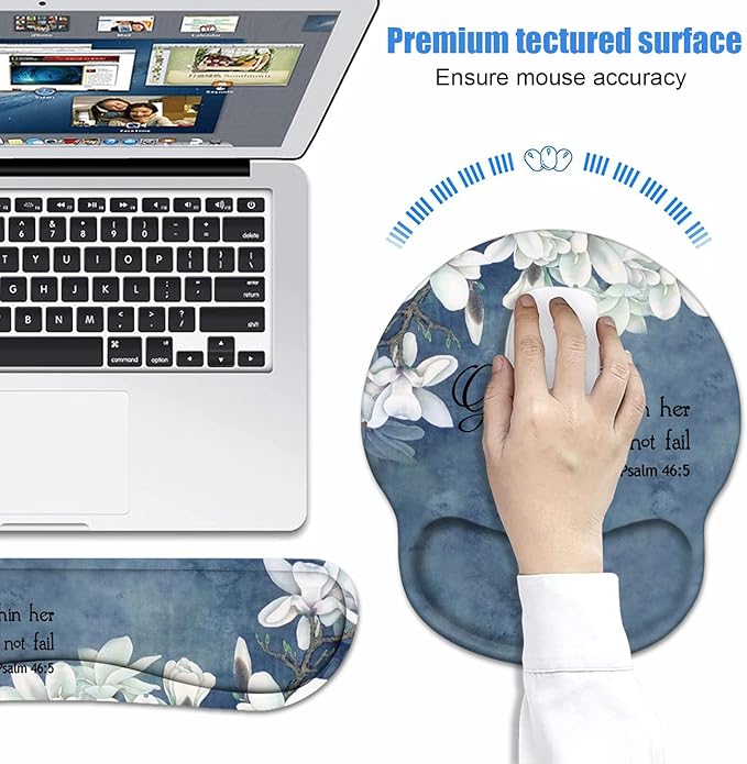 Keyboard Wrist Rest + Mouse Pad Wrist Support Set with Coasters Non-Slip PU Base Ergonomic Mousepad for Home Office Working Studying Easy Typing &amp Pain Relief Quote Bible Verses Psalm 46:5