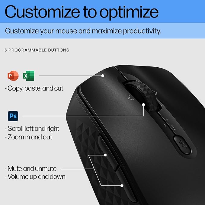 HP 420 Programmable Bluetooth Mouse - Bluetooth with Swift Pair to 3 Multi-Devices 2-Year Battery 4K DPI Quiet clicks Compatible with Windows/Mac/Chromebook Laptop Notebook Black (7M1D3AA)