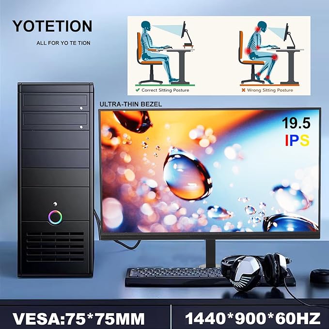 19.5inch Without Audio Professional HD Monitor (1660 x 900)2pack 60Hz Refresh Rate Visual Protection Technology Blue Light Filter and Flicker-Free Technology (HDMI and VGA Ports)