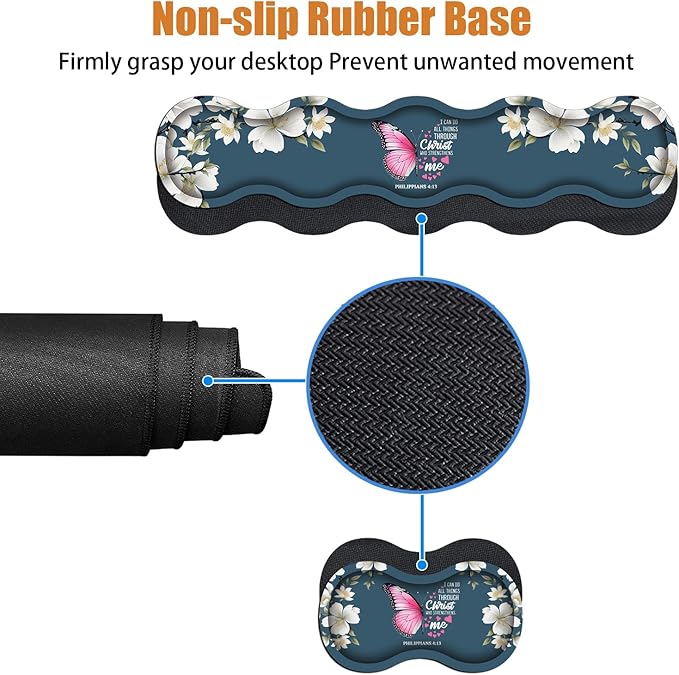 Ergonomic Keyboard Wrist Rest &amp Mouse Pad Wrist Rest Set Large XXL Gaming Desk Mat 31.5x 11.8 with Non-Slip Base for Home Office Study Gaming Floral Butterfly Quote Bible Verse Philippians 4:1