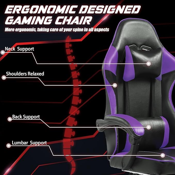 Video Game Chairs for Adults PU Leather Gaming Chair with Footrest 360°Swivel Adjustable Lumbar Pillow Gamer Chair Comfortable Computer Chair for Heavy People Orange