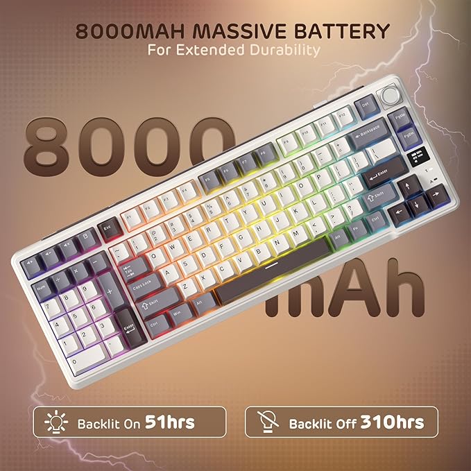 RK ROYAL KLUDGE L98 Wireless Mechanical Keyboard w/Left-Handed Southpaw Design Numpad &amp Hot Swappable Knob Tri-Mode 95% Keyboard BT/2.4G/USB-C Pro Software Gasket Mount Massive 8000mAh Battery