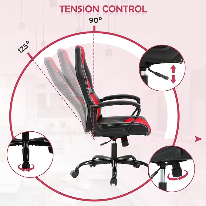 Gaming Chair Gaming Chair with Massager Massage Gaming Chair with Massage Lumbar Support Office Gaming Chair with Height Adjustable Gaming Chairs for Adults with 360°Swivel Max 250LBS Red