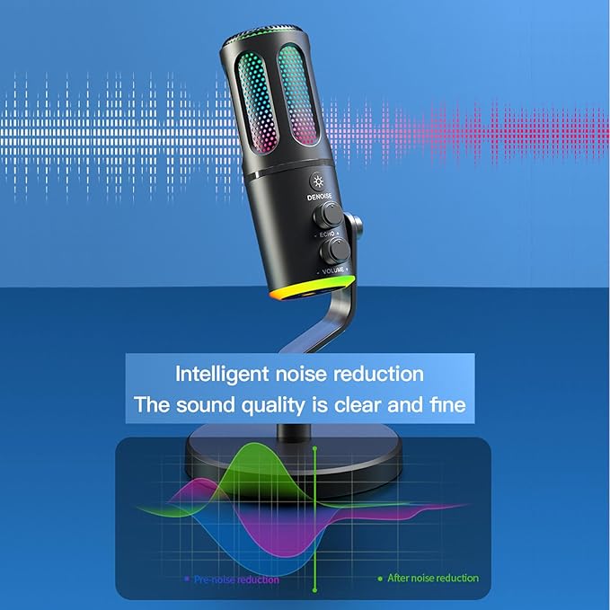 Zunate Dynamic Microphone XLR USB Interface Cardioid Pickup Pattern RGB Microphone for Vocal Voice Over Streaming Studio Metal Mic with Mute Headphone Jack for Gaming