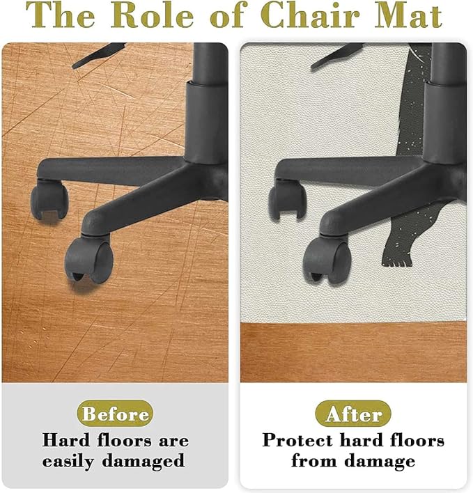 White Black PU Leather Computer Gaming Rolling Chair Mat Bear Fun Character Musician Heavy Duty Floor Mats for Computer Desk Easy Glide for Chairs Animal Diameter 47.2 in
