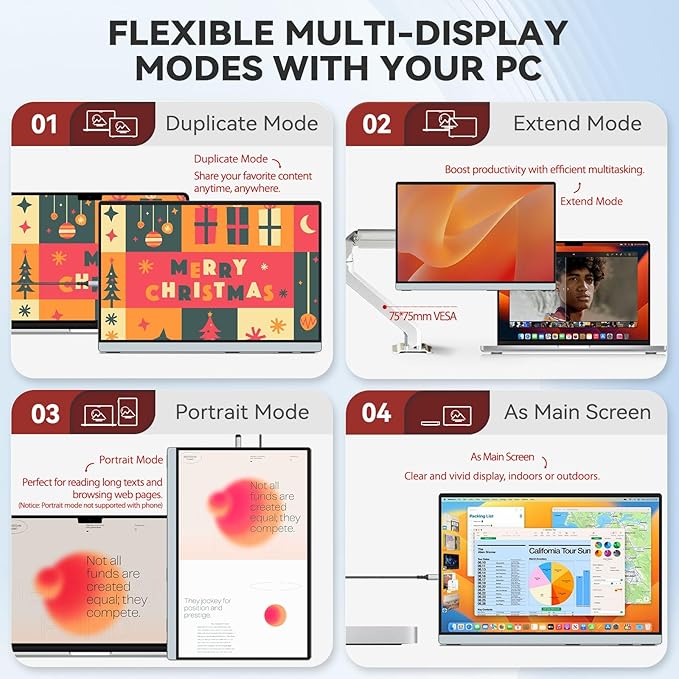 Intehill 14 Portable Monitor WUXGA 1920x1200 Portable Screen with Full-Covered Tempered Glass 16:10 USB-C HDMI External Display with Speakers &amp Stand Travel Monitor Second Screen for Laptop F