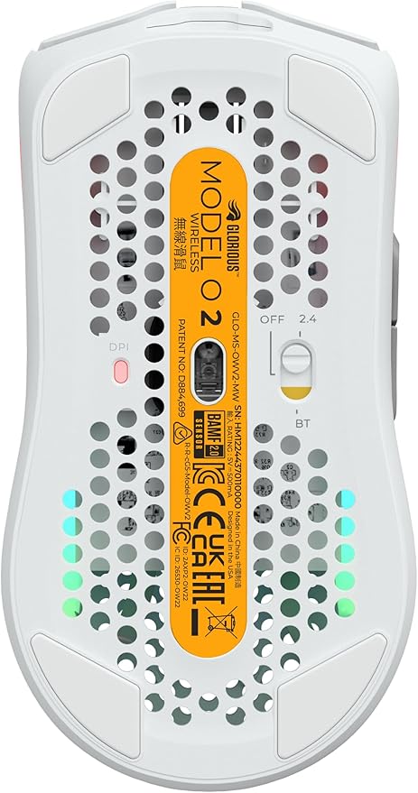 Glorious Gaming Model O 2 Wireless Gaming Mouse - Hybrid 2.4GHz &amp Bluetooth Wireless 68g Superlight Long Battery Life 26k BAMF 2.0 Sensor RGB Ambidextrous 6 Buttons PTFE Feet - White