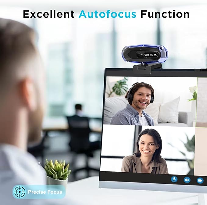 4K Webcam for PC 4K Webcam with Remote Control and RGB Light Autofocus Streaming Camera for PC/Mac Plug and Play Computer Camera for Zoom/Skype/YouTube/Meeting
