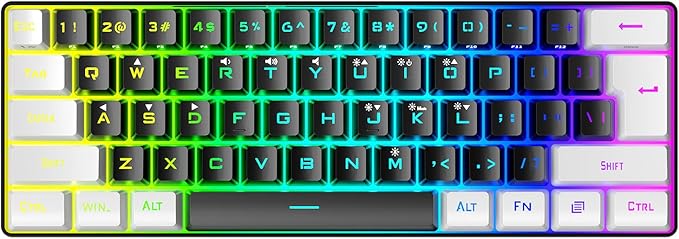ANGGREK Wired Keyboard Gaming Keyboard Plug and Play 61 Keys ABS Keycaps for Desktop Laptops (Black White)