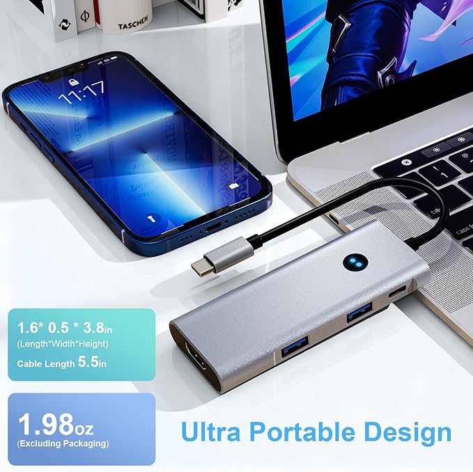 USB C Hub 6-in-1 with 4K@60Hz HDMI 2 USB-C &amp 2 USB-A 10Gbps Ports Privacy Button 100W PD – Dual USB C Dongle for Mac Laptops Tablets Windows Laptops and More USB-C Devices