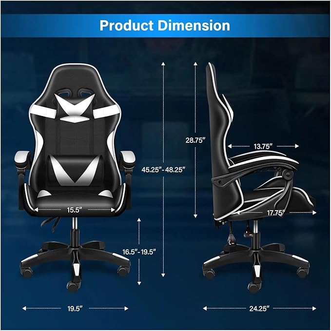 Managerial Chairs Height Adjustable Swivel Recliner Racing Office Computer Ergonomic Video Game Esports Chair W/Headrest&ampLumbar Pillow(Grey)