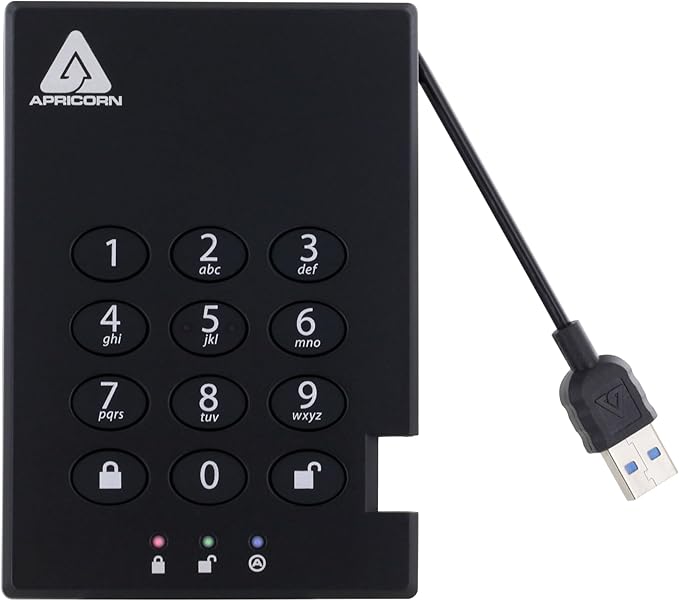 Apricorn Aegis Padlock 3.0 1TB USB 3.0 External Hard Drive Black