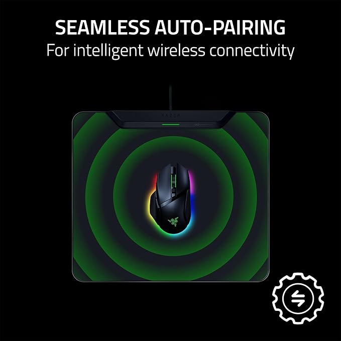 Razer HyperFlux V2 Wireless Charging System: Continuous Charging Gaming Mouse Mat &amp Puck - Seamless Auto-Pairing - HyperSpeed Multi-Device Connectivity - Anti-Slip Rubber Base - Hard Surface Editi