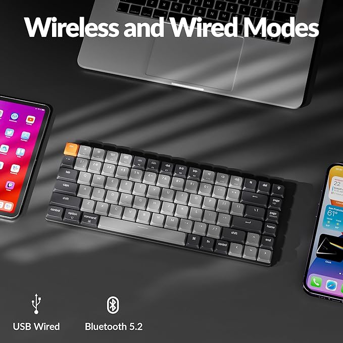 Keychron K3 Version 3 QMK Low Profile Mechanical Keyboard Wireless 84 Keys Programmable Bluetooth 5.2/Wired Connection Shine-Through Keycaps RGB Backlit Compatible with Mac Windows Linux